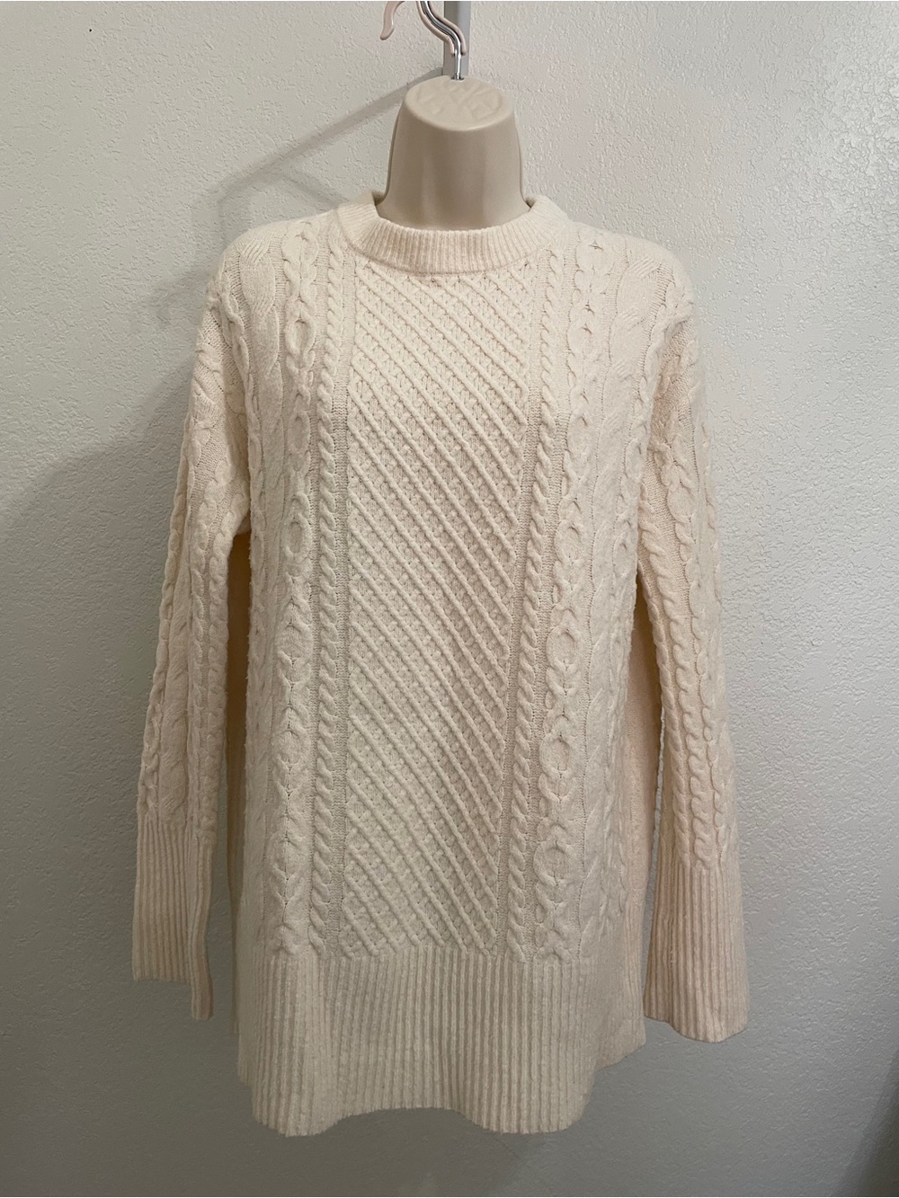 A New Day Cream Cable Knit Crewneck Sweater